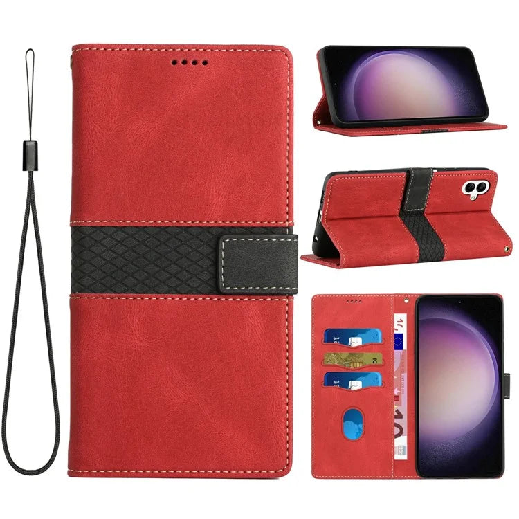 For Samsung Galaxy A06 Leather Case Grid Splicing Stand Wallet Phone Cover