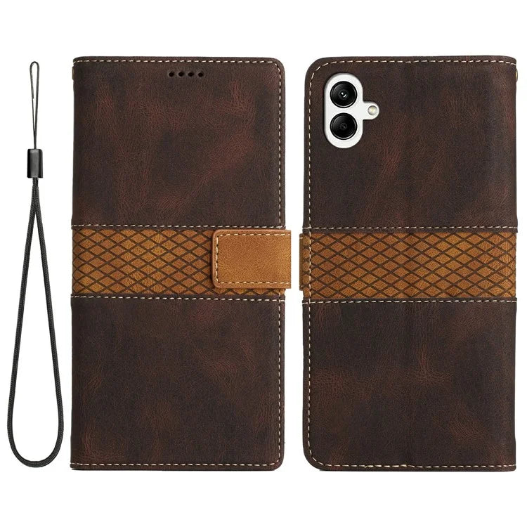 For Samsung Galaxy A06 Leather Case Grid Splicing Stand Wallet Phone Cover