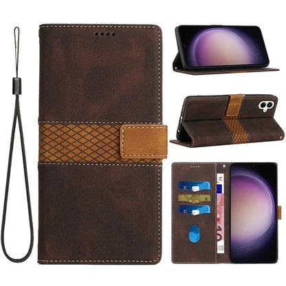 For Samsung Galaxy A06 Leather Case Grid Splicing Stand Wallet Phone Cover