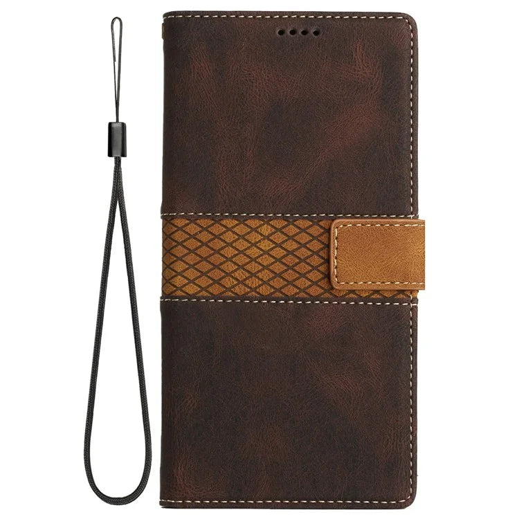 For Samsung Galaxy A06 Leather Case Grid Splicing Stand Wallet Phone Cover