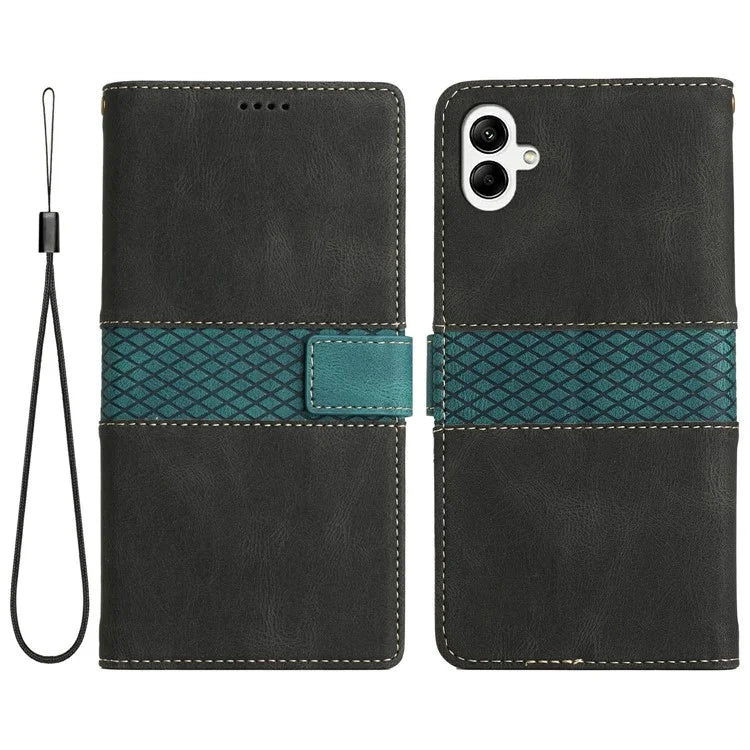 For Samsung Galaxy A06 Leather Case Grid Splicing Stand Wallet Phone Cover