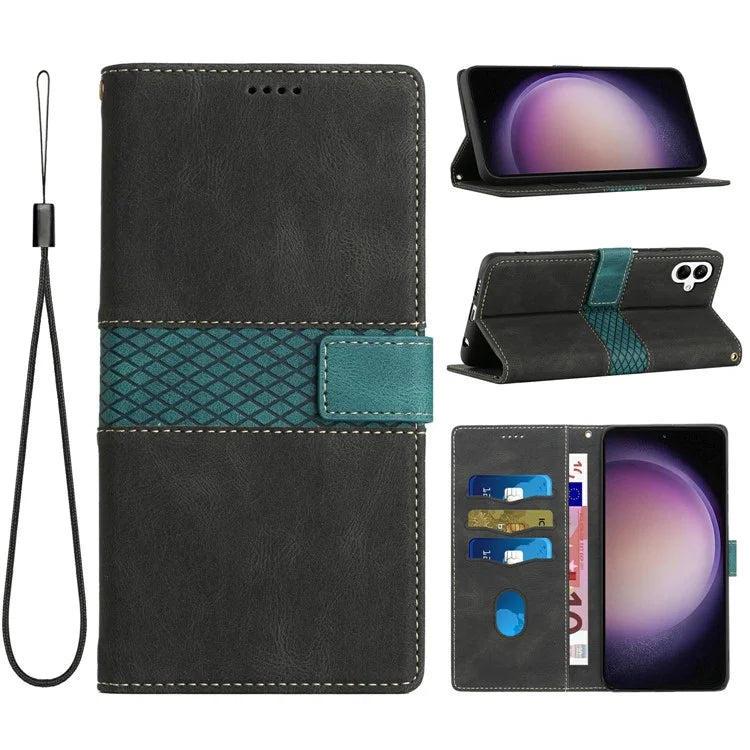 For Samsung Galaxy A06 Leather Case Grid Splicing Stand Wallet Phone Cover