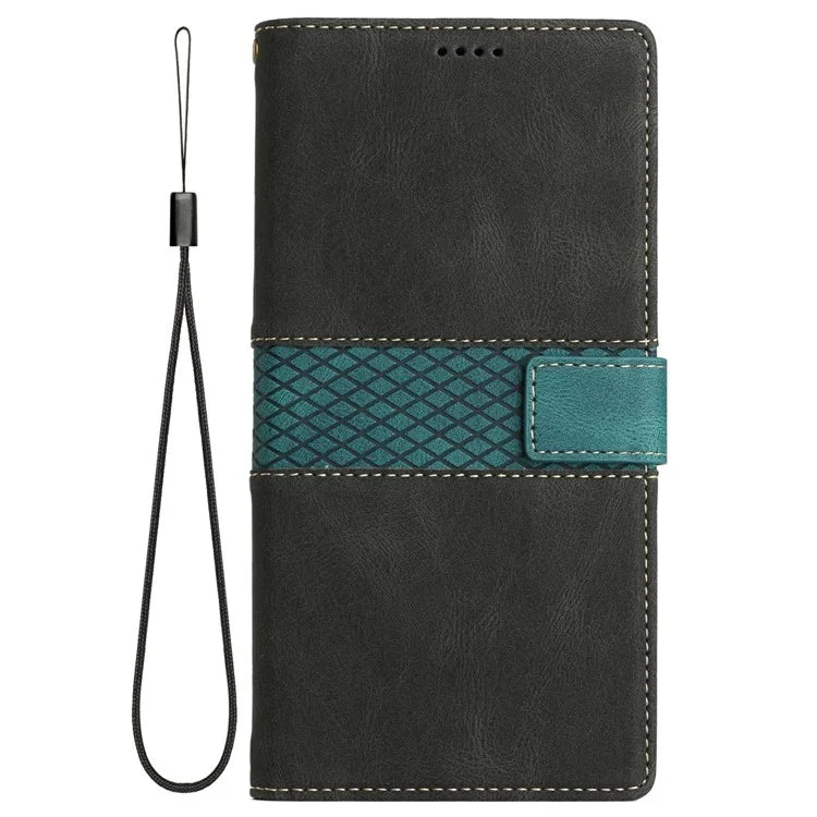 For Samsung Galaxy A06 Leather Case Grid Splicing Stand Wallet Phone Cover