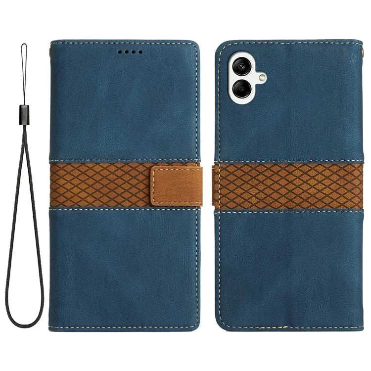 For Samsung Galaxy A06 Leather Case Grid Splicing Stand Wallet Phone Cover