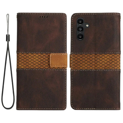For Samsung Galaxy A16 5G Leather Case Grid Splicing Stand Wallet Phone Cover