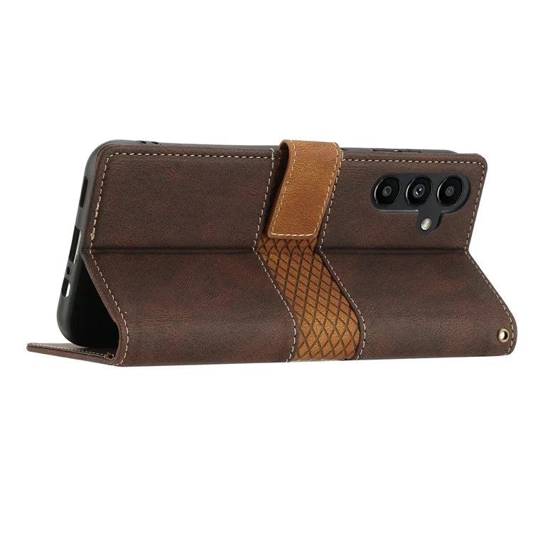 For Samsung Galaxy A16 5G Leather Case Grid Splicing Stand Wallet Phone Cover
