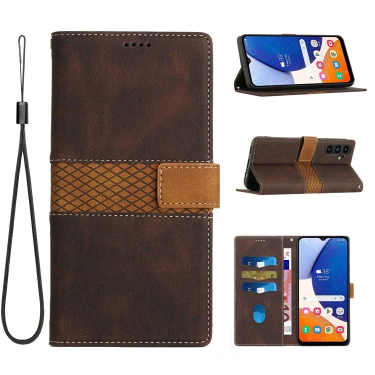 For Samsung Galaxy A16 5G Leather Case Grid Splicing Stand Wallet Phone Cover