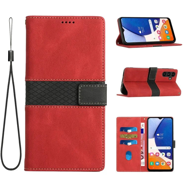 For Samsung Galaxy A16 5G Leather Case Grid Splicing Stand Wallet Phone Cover
