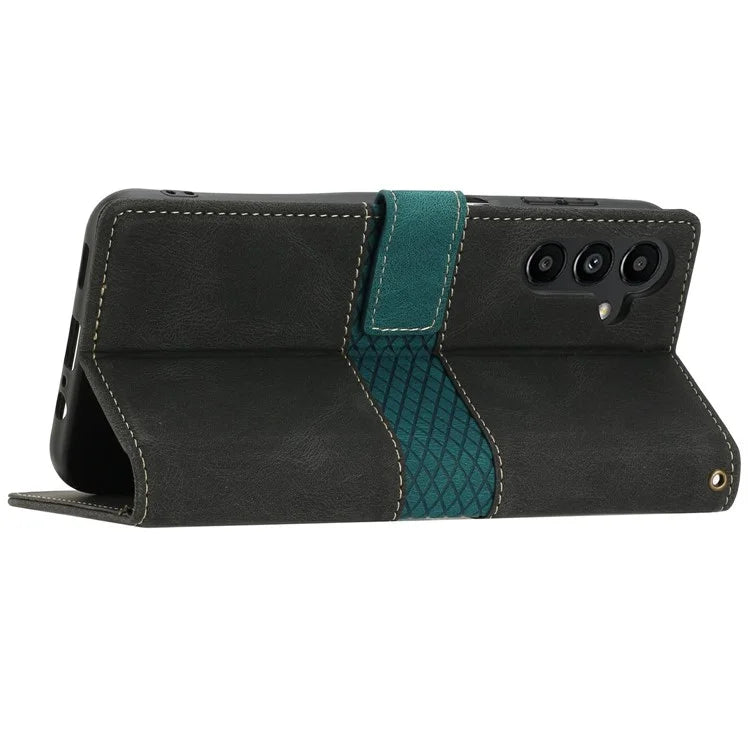For Samsung Galaxy A16 5G Leather Case Grid Splicing Stand Wallet Phone Cover