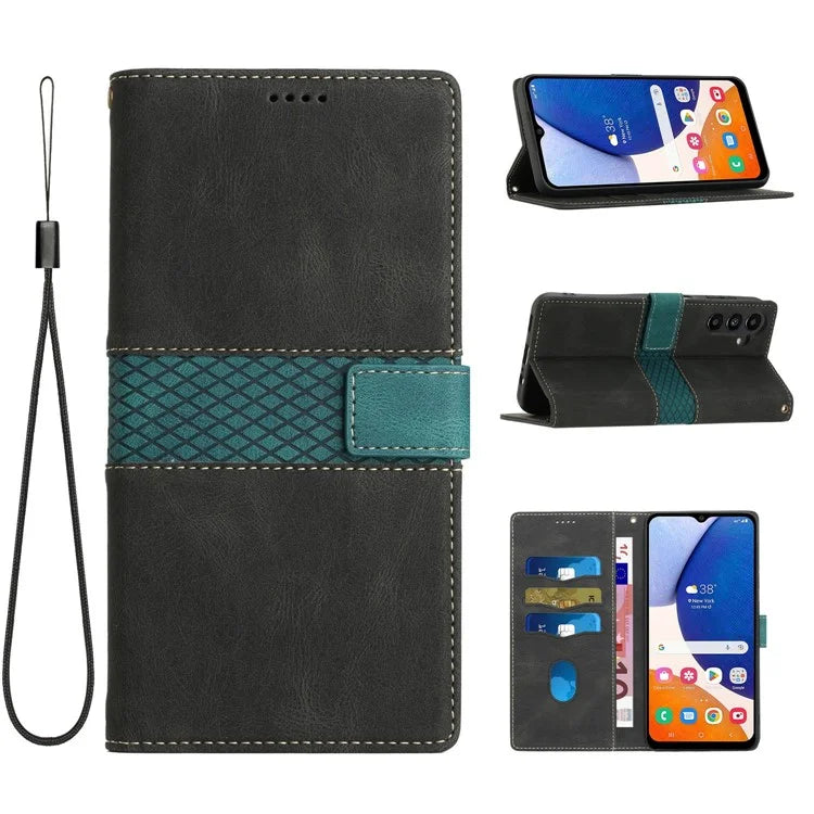 For Samsung Galaxy A16 5G Leather Case Grid Splicing Stand Wallet Phone Cover