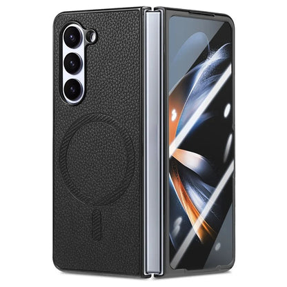 For Samsung Galaxy Z Fold5 5G Magnetic Case Leather+TPU Phone Cover with Screen Film