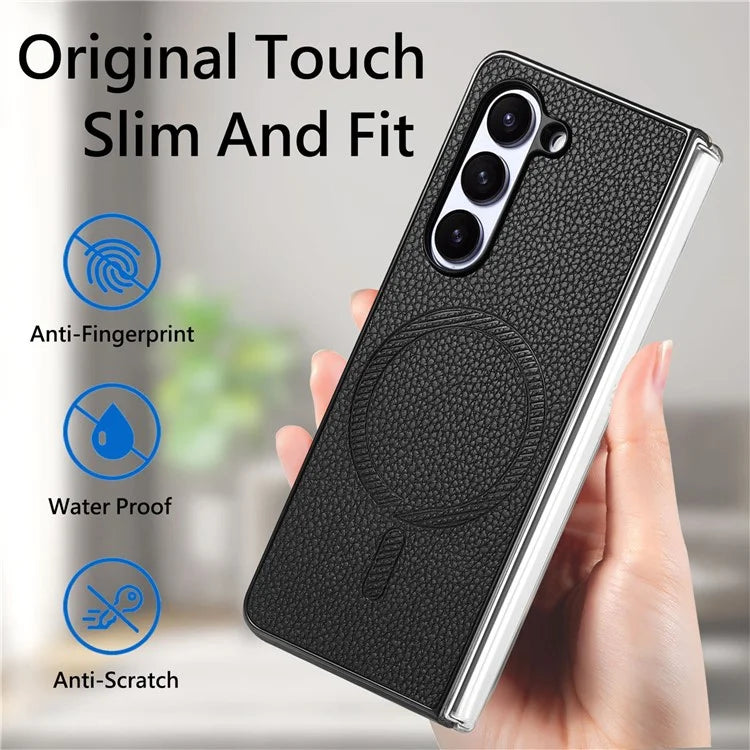 For Samsung Galaxy Z Fold5 5G Magnetic Case Leather+TPU Phone Cover with Screen Film