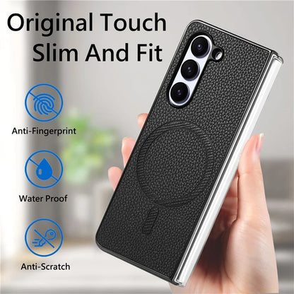 For Samsung Galaxy Z Fold5 5G Magnetic Case Leather+TPU Phone Cover with Screen Film