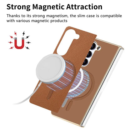 For Samsung Galaxy Z Fold5 5G Magnetic Case Leather+TPU Phone Cover with Screen Film