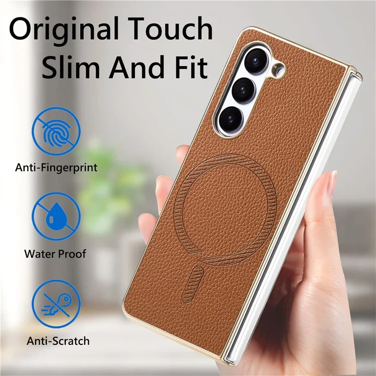 For Samsung Galaxy Z Fold5 5G Magnetic Case Leather+TPU Phone Cover with Screen Film
