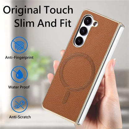 For Samsung Galaxy Z Fold5 5G Magnetic Case Leather+TPU Phone Cover with Screen Film