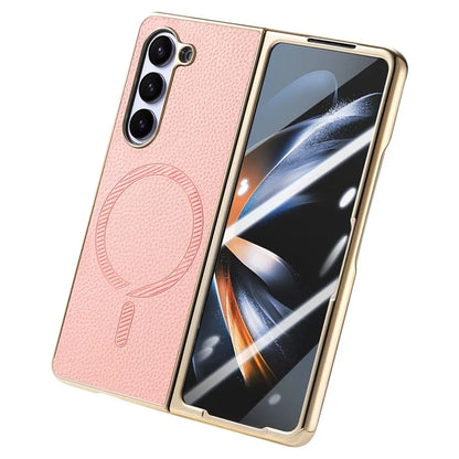 For Samsung Galaxy Z Fold5 5G Magnetic Case Leather+TPU Phone Cover with Screen Film