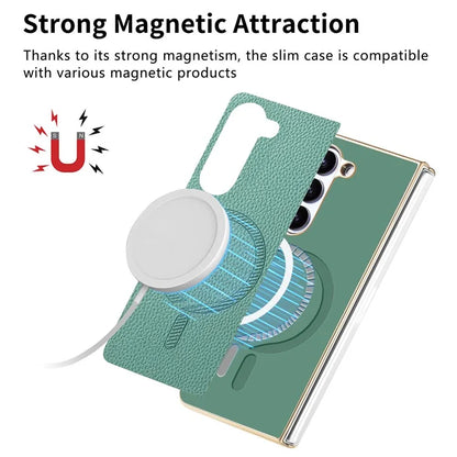 For Samsung Galaxy Z Fold5 5G Magnetic Case Leather+TPU Phone Cover with Screen Film
