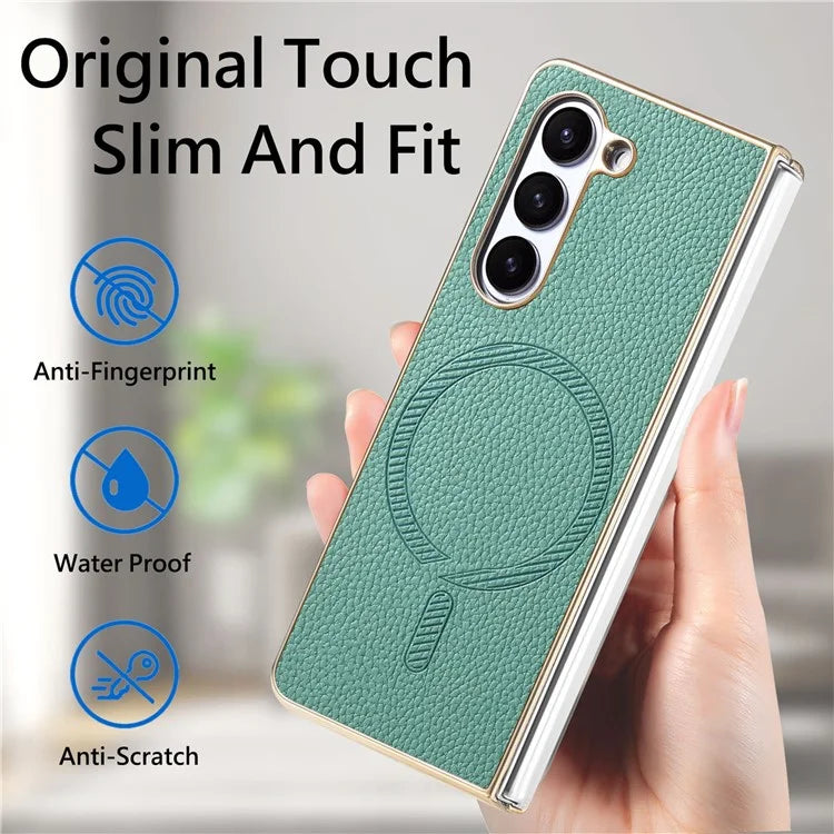 For Samsung Galaxy Z Fold5 5G Magnetic Case Leather+TPU Phone Cover with Screen Film