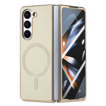 For Samsung Galaxy Z Fold5 5G Magnetic Case Leather+TPU Phone Cover with Screen Film