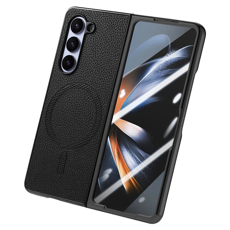 For Samsung Galaxy Z Fold6 5G Magnetic Case Leather+TPU Phone Cover with Screen Film