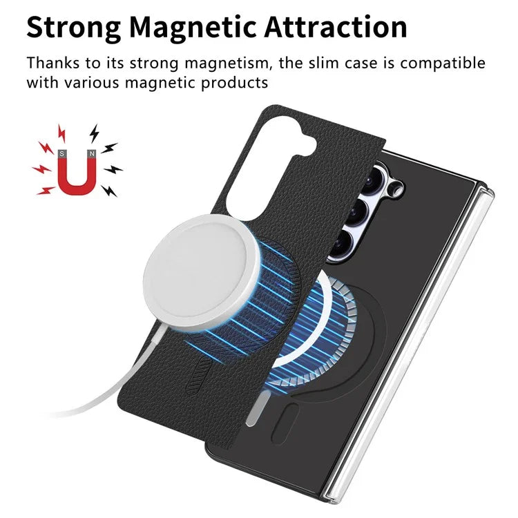 For Samsung Galaxy Z Fold6 5G Magnetic Case Leather+TPU Phone Cover with Screen Film