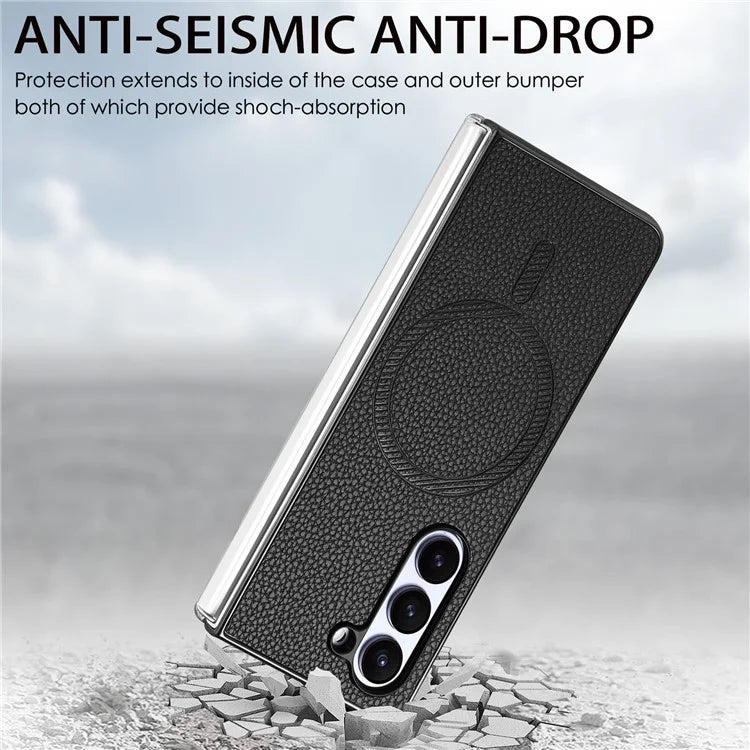 For Samsung Galaxy Z Fold6 5G Magnetic Case Leather+TPU Phone Cover with Screen Film