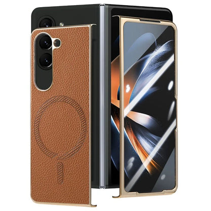 For Samsung Galaxy Z Fold6 5G Magnetic Case Leather+TPU Phone Cover with Screen Film