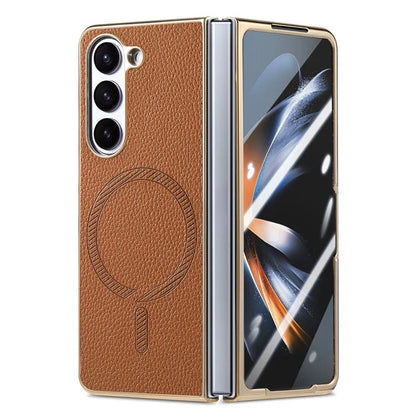 For Samsung Galaxy Z Fold6 5G Magnetic Case Leather+TPU Phone Cover with Screen Film