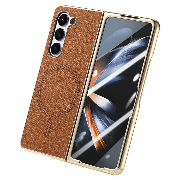 For Samsung Galaxy Z Fold6 5G Magnetic Case Leather+TPU Phone Cover with Screen Film