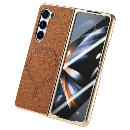 For Samsung Galaxy Z Fold6 5G Magnetic Case Leather+TPU Phone Cover with Screen Film