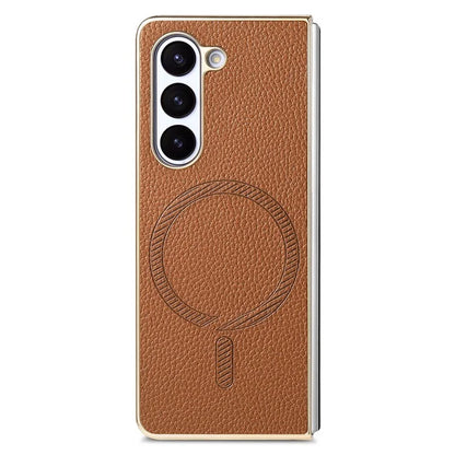 For Samsung Galaxy Z Fold6 5G Magnetic Case Leather+TPU Phone Cover with Screen Film