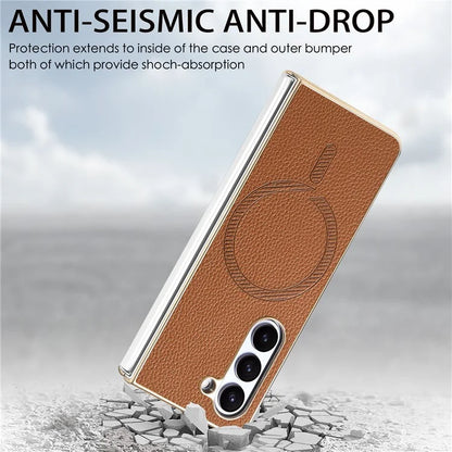 For Samsung Galaxy Z Fold6 5G Magnetic Case Leather+TPU Phone Cover with Screen Film