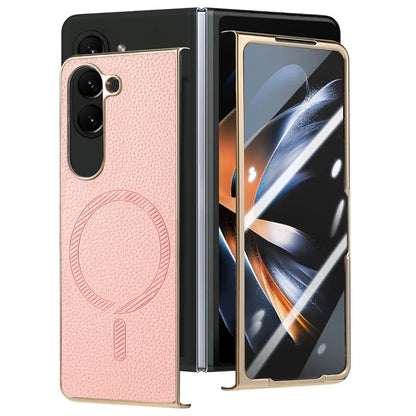 For Samsung Galaxy Z Fold6 5G Magnetic Case Leather+TPU Phone Cover with Screen Film