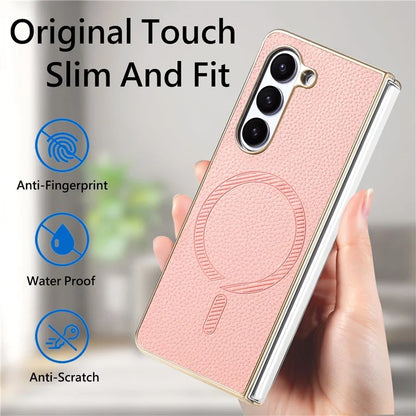 For Samsung Galaxy Z Fold6 5G Magnetic Case Leather+TPU Phone Cover with Screen Film