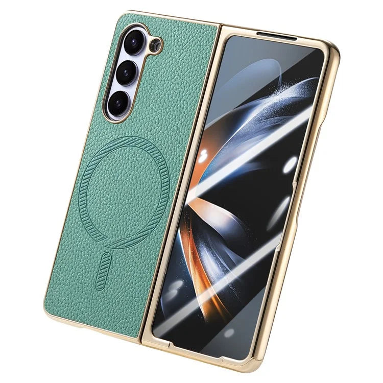 For Samsung Galaxy Z Fold6 5G Magnetic Case Leather+TPU Phone Cover with Screen Film