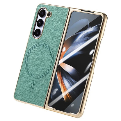 For Samsung Galaxy Z Fold6 5G Magnetic Case Leather+TPU Phone Cover with Screen Film