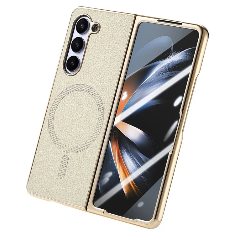 For Samsung Galaxy Z Fold6 5G Magnetic Case Leather+TPU Phone Cover with Screen Film