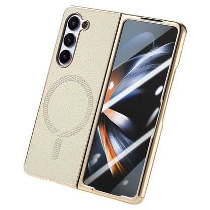For Samsung Galaxy Z Fold6 5G Magnetic Case Leather+TPU Phone Cover with Screen Film