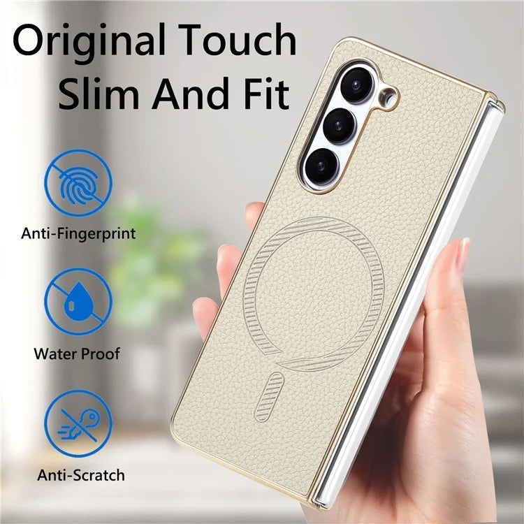 For Samsung Galaxy Z Fold6 5G Magnetic Case Leather+TPU Phone Cover with Screen Film