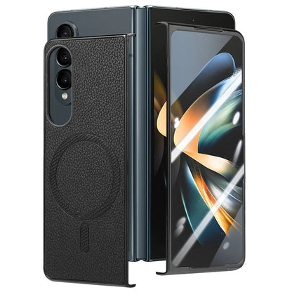For Samsung Galaxy Z Fold4 5G Magnetic Case Leather+TPU Phone Cover with Screen Film