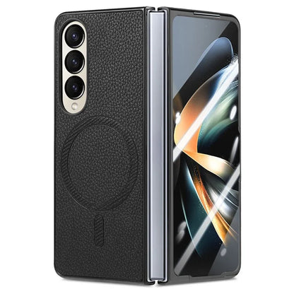 For Samsung Galaxy Z Fold4 5G Magnetic Case Leather+TPU Phone Cover with Screen Film