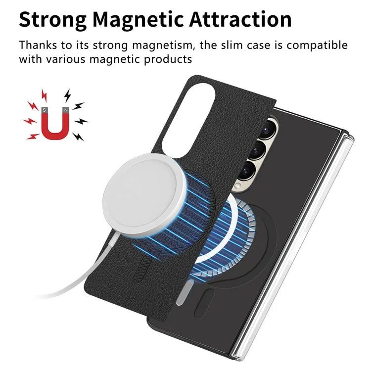 For Samsung Galaxy Z Fold4 5G Magnetic Case Leather+TPU Phone Cover with Screen Film