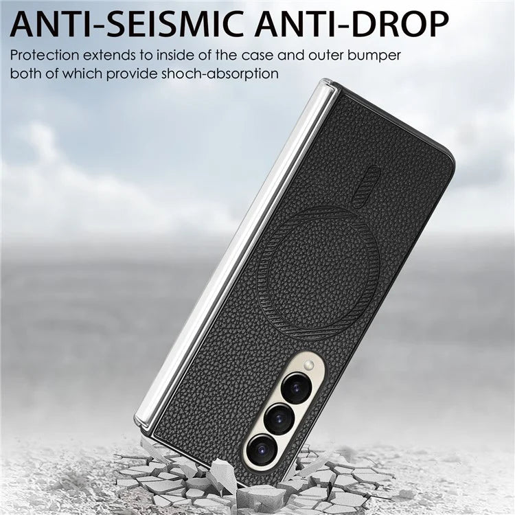 For Samsung Galaxy Z Fold4 5G Magnetic Case Leather+TPU Phone Cover with Screen Film