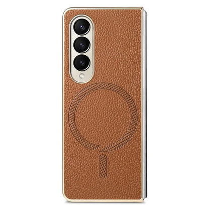 For Samsung Galaxy Z Fold4 5G Magnetic Case Leather+TPU Phone Cover with Screen Film