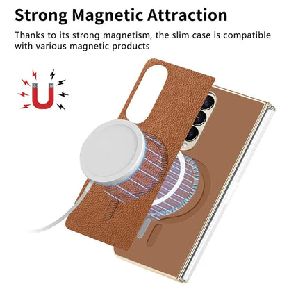 For Samsung Galaxy Z Fold4 5G Magnetic Case Leather+TPU Phone Cover with Screen Film