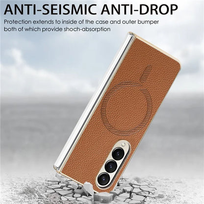 For Samsung Galaxy Z Fold4 5G Magnetic Case Leather+TPU Phone Cover with Screen Film