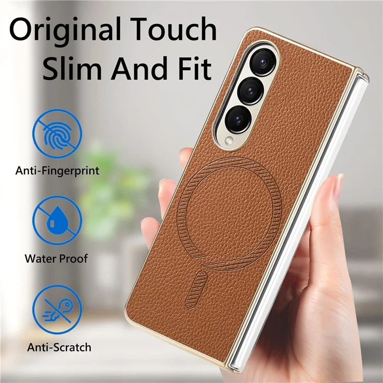 For Samsung Galaxy Z Fold4 5G Magnetic Case Leather+TPU Phone Cover with Screen Film