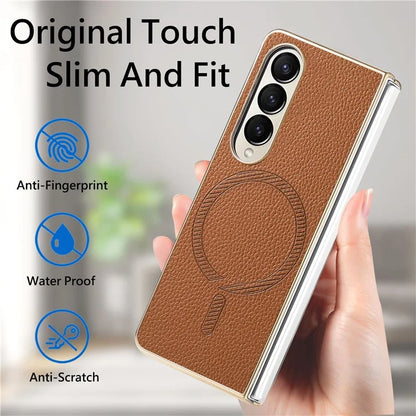For Samsung Galaxy Z Fold4 5G Magnetic Case Leather+TPU Phone Cover with Screen Film