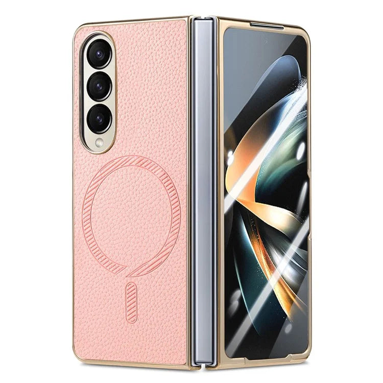 For Samsung Galaxy Z Fold4 5G Magnetic Case Leather+TPU Phone Cover with Screen Film